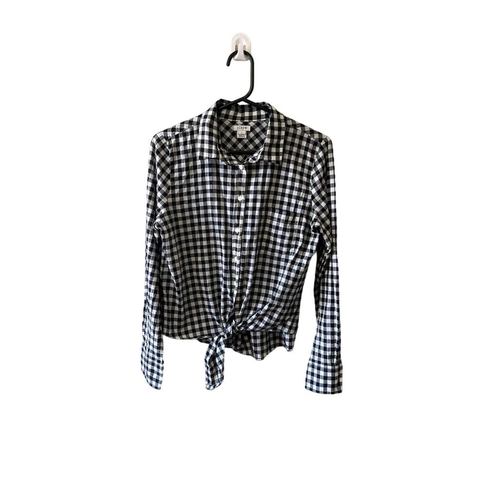 J . Crew Printed gingham  tie-waist shirt S